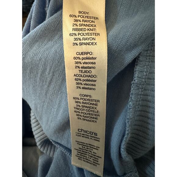 Chico's Blue Long Sleeve Slub Knit Tunic With Ribbed Back Panels, Size 2 (Large) - Picture 9 of 9